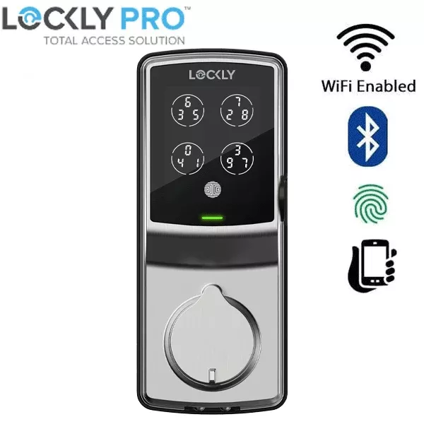 Lockly - PGD728WSN - Secure PRO Wi-Fi - Bluetooth App Controlled - Fingerprint Biometric Electronic Deadbolt - Includes Wi-Fi Hub -Satin Nickel