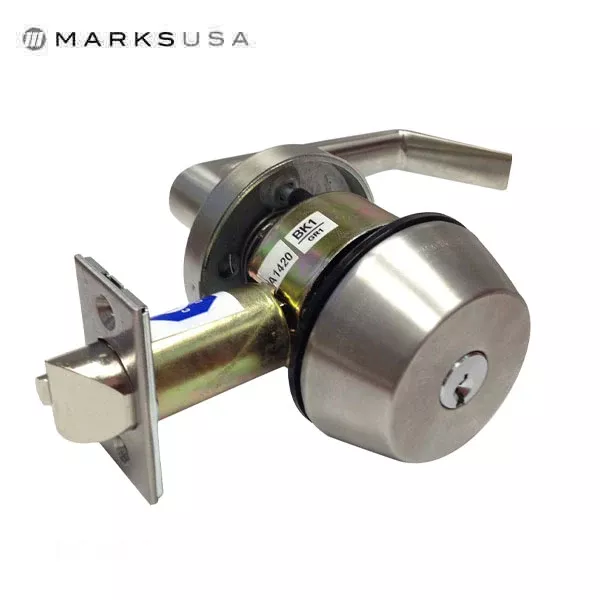 Marks USA -145KL - E11 Latch - Commercial Deadlatch - Sgl Cylinder - Interior Lever Handle - 2 3/8" Backset - 32D - Satin Stainless - Grade 1
