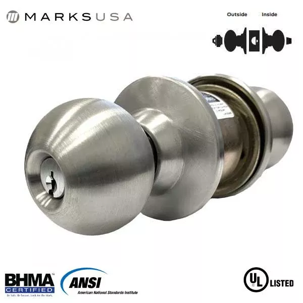 Marks USA - 280AB - 80 LINE Commercial Knob Set - 2 3/4" Backset - 32D - Satin Stainless Steel - Entry - Grade 1