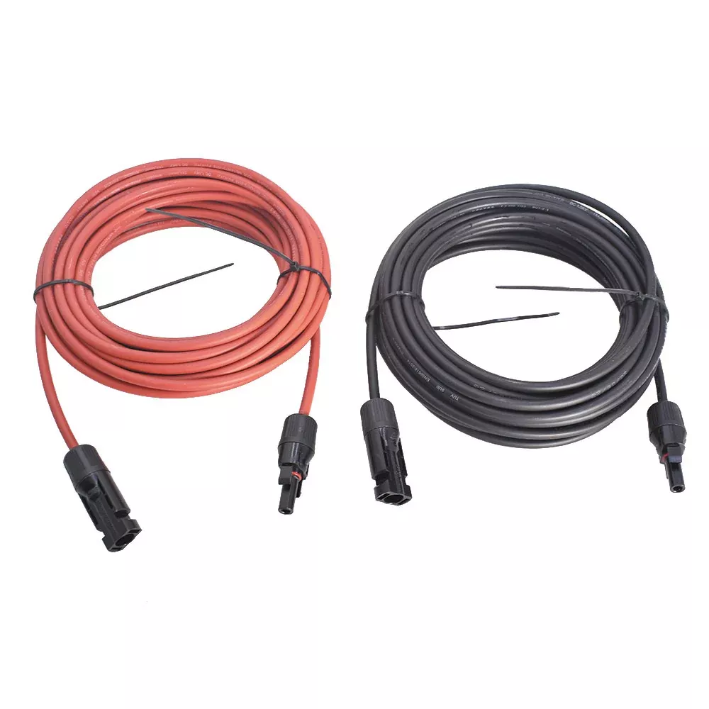 New 4mm2/12AWG 20ft Black+Red Solar Panel Extension Cable Wire Connector 1 Pair