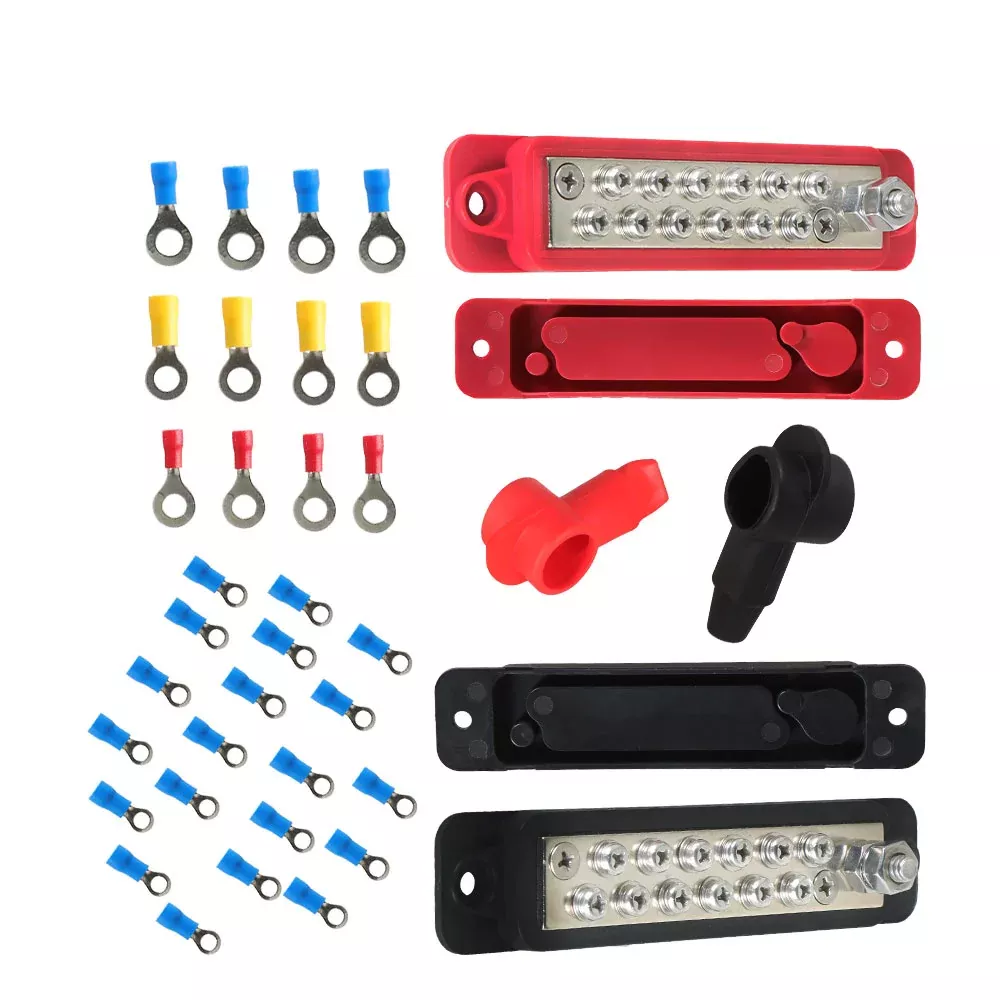 New Pair Black& Red 12 Point Busbar Bus Bar Power Distribution Block 180A 12V DC