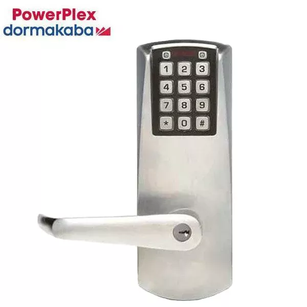 PowerPlex - P2032XS - Electronic Self-Powered Pushbutton Lever Set - Schlage 'C' - 2⅜" Backset - Satin Chrome - Grade 1