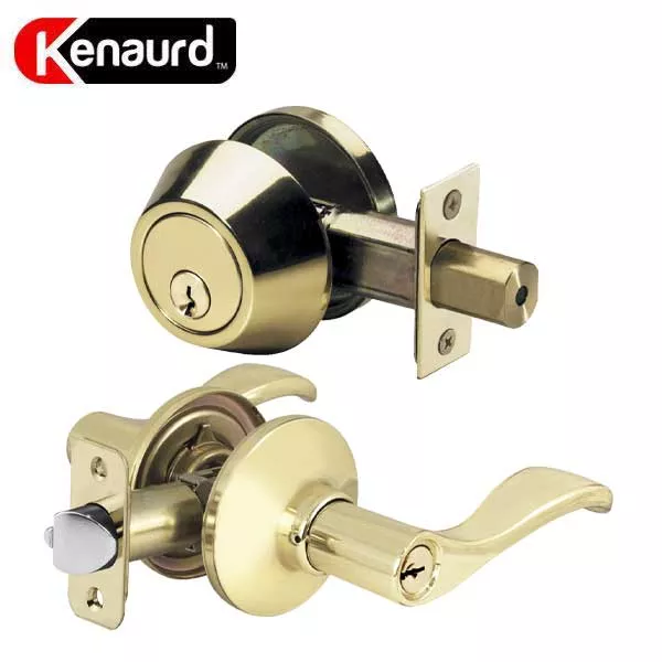 Premium Combo Lockset with Lever - Single Sided Deadbolt - Polished Brass - (KW1)