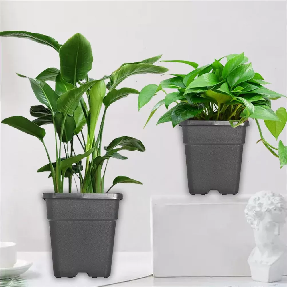 Re-Usable 10Pcs 1 Gallon Square Black Nursery Pot Plastic Plant Garden Pots