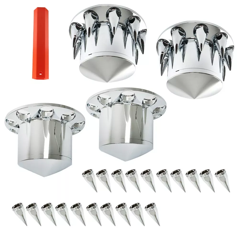 Rear Axle Wheel Cover 33mm ABS pike Screw-on Lug Nut Cover Semi Truck Chrome