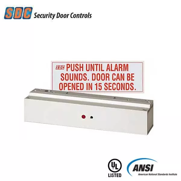 SDC - 1581S - Delayed Egress Single Mini Magnetic Lock - NFPA 101 Code Compliant - Optional Door Position Sensor - Integrated - Surface Mount - 650lbs - 12/24VDC - Aluminum - Grade 1