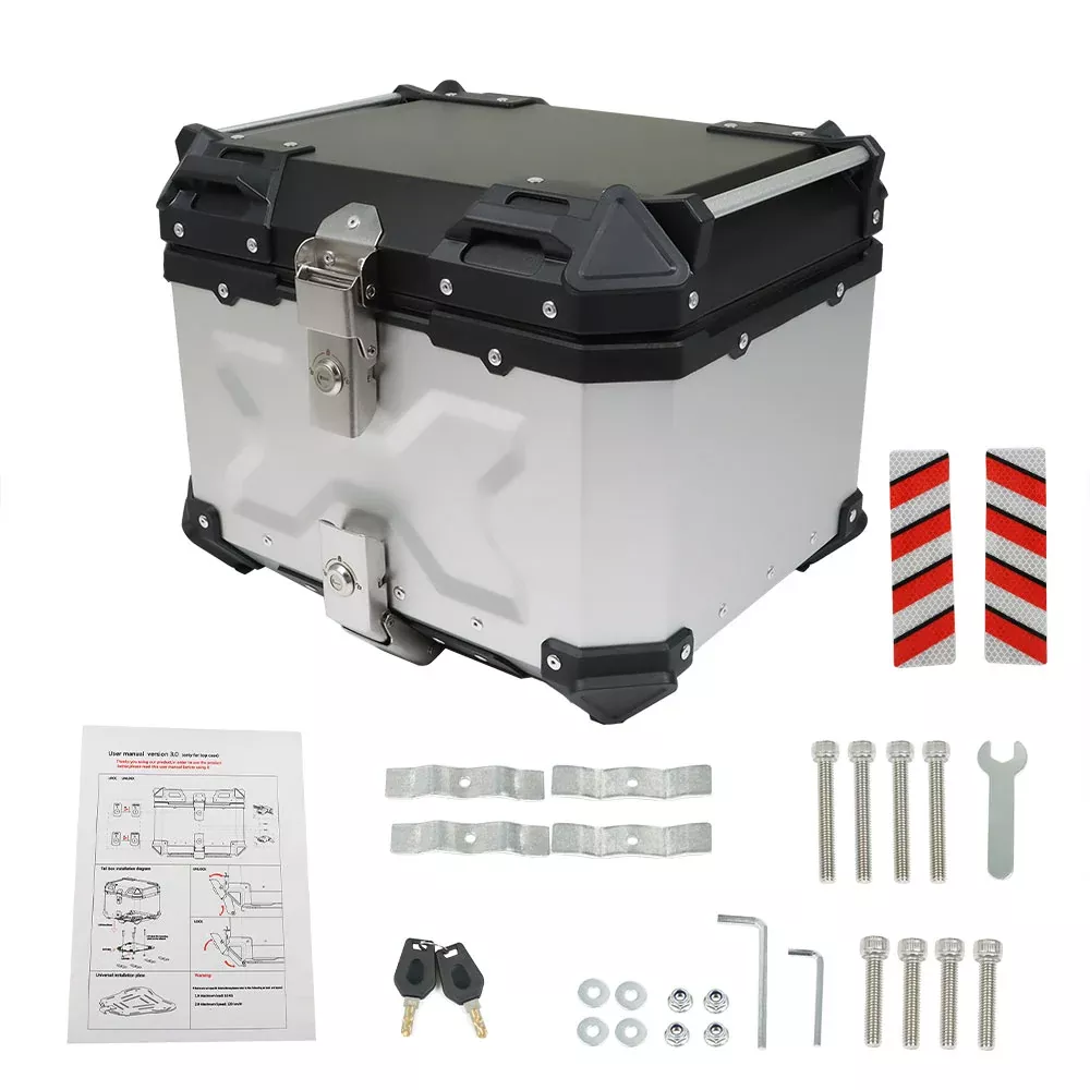 Silver Motorcycle Luggage Waterproof Tail Box Top Case Scooter Trunk Storage 45L