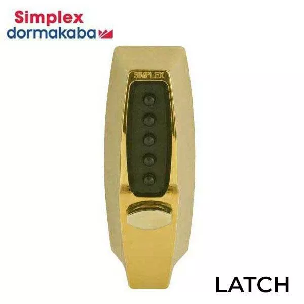 Simplex - 7104 - Mechanical Pushbutton Deadlocking Latch Keyless Lock - 2 3/8" Backset - Bright Brass