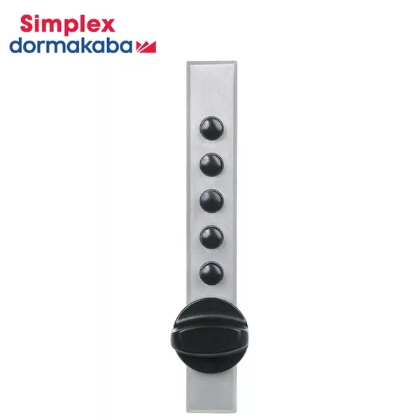 Simplex 9600 - Mechanical Pushbutton Deadbolt Cabinet Lock - End Throw - Sheet Metal - Clutch Ball Bearing Knob - Satin Chrome