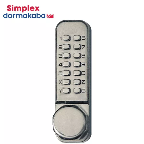 Simplex - LD451 - Mechanical Pushbutton Knob Lock - Latch Holdback - 2⅜" Backset - Satin Stainless