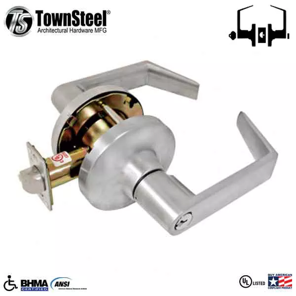 TownSteel - CDC-109-S - Commercial Lever Set Handle- Clutch Lever Set- 2-3/4 " Backset - Satin Chrome - Entrance / Office -Grade 1