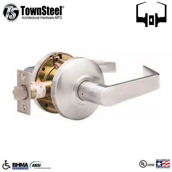 TownSteel - CSRC-75-S - Commercial Lever Set Handle- Clutch Lever Set- 2-3/4 " Backset - Satin Chrome - Passage-Grade 2