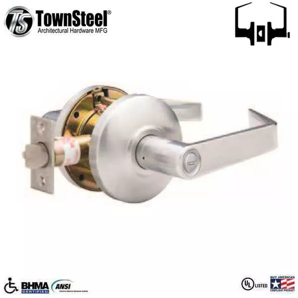 TownSteel - CSRC-76-S - Commercial Lever Set Handle - Clutch Lever Set - Conical Rose -2-3/4 " Backset - Satin Chrome - Privacy - Grade 2