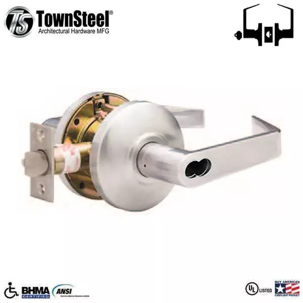 TownSteel - CSRCI-84-S- Commercial Lever Set Handle - IC Core (SFIC)- Clutch Lever Set- 2-3/4 " Backset - Satin Chrome - Classroom -Grade 2