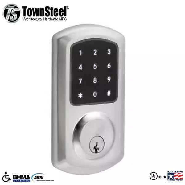 TownSteel - e-Smart 4000 - Electronic Push Button Deadbolt - Key Override - Satin Chrome - Grade 2