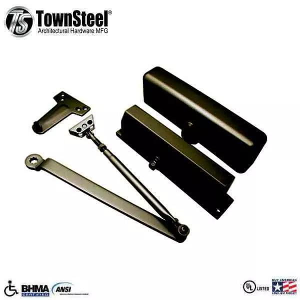 TownSteel - TDC-90- Hydraulic Door Closer - Back Check Function - PA Bracket/Regular/Top Jamb - Standard Arm - Adjustable Size 2-5 - Plastic Cover - Aluminum - Grade 1