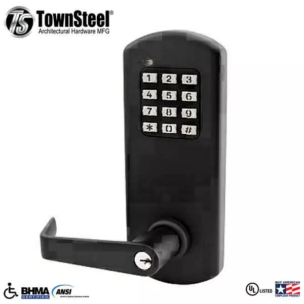TownSteel - XCE2010S - Electronic Push Button Lever Set - Rigid Lever Set - Black Finish- Grade 1