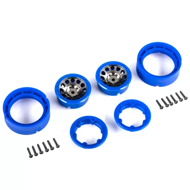 Wheels, 1″, Method Race 105 Beadlock, Satin Black Chrome w/Blue Beadlock (2)